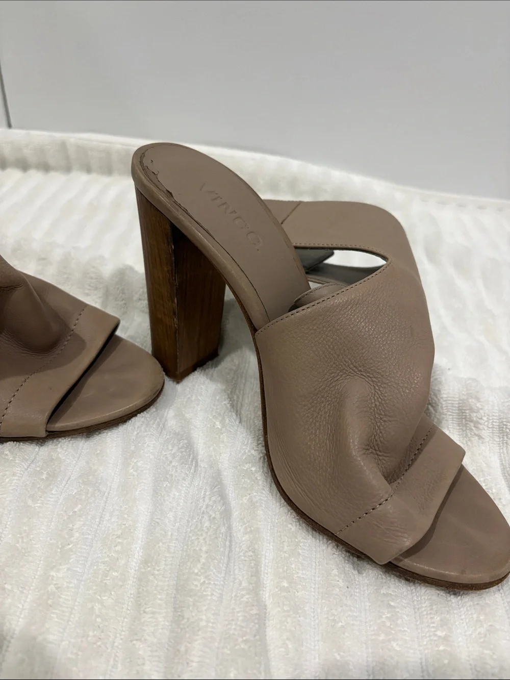 Vince Taupe Open-Toe Block Heel Sandals